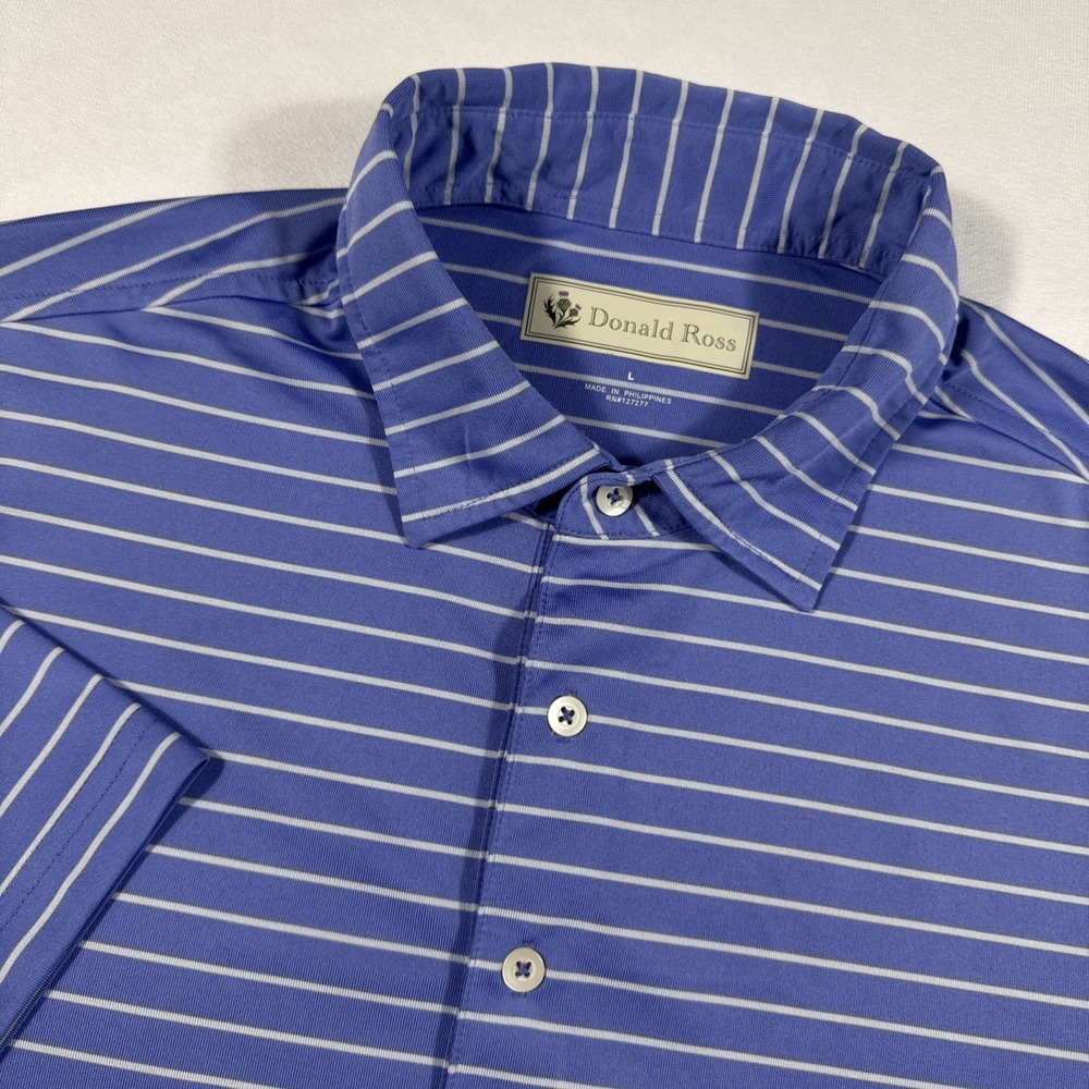 Donald Ross Polo Shirt Men's Large Purple Striped Short Sleeve Golf‎ EUC